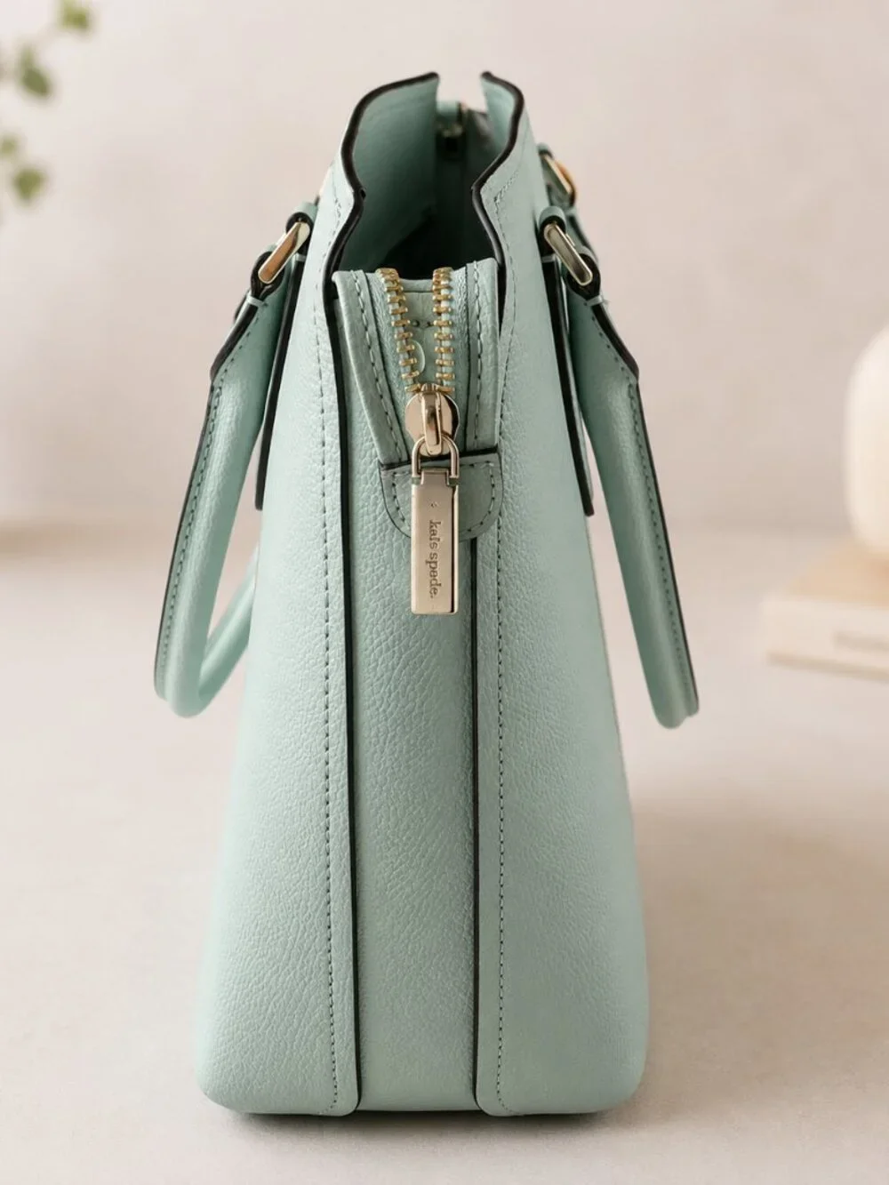 Kate Spade NY Spring Meadow Tote Bag Logo 2 Handle Purse Satchel Teal Mint Used